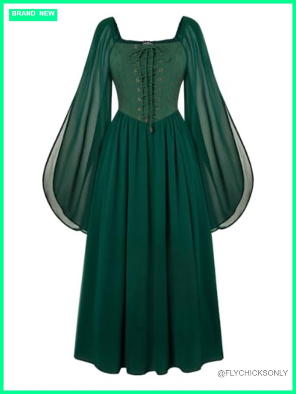 Women's Medieval Renaissance Witch Costume Dress with Bell Sleeves